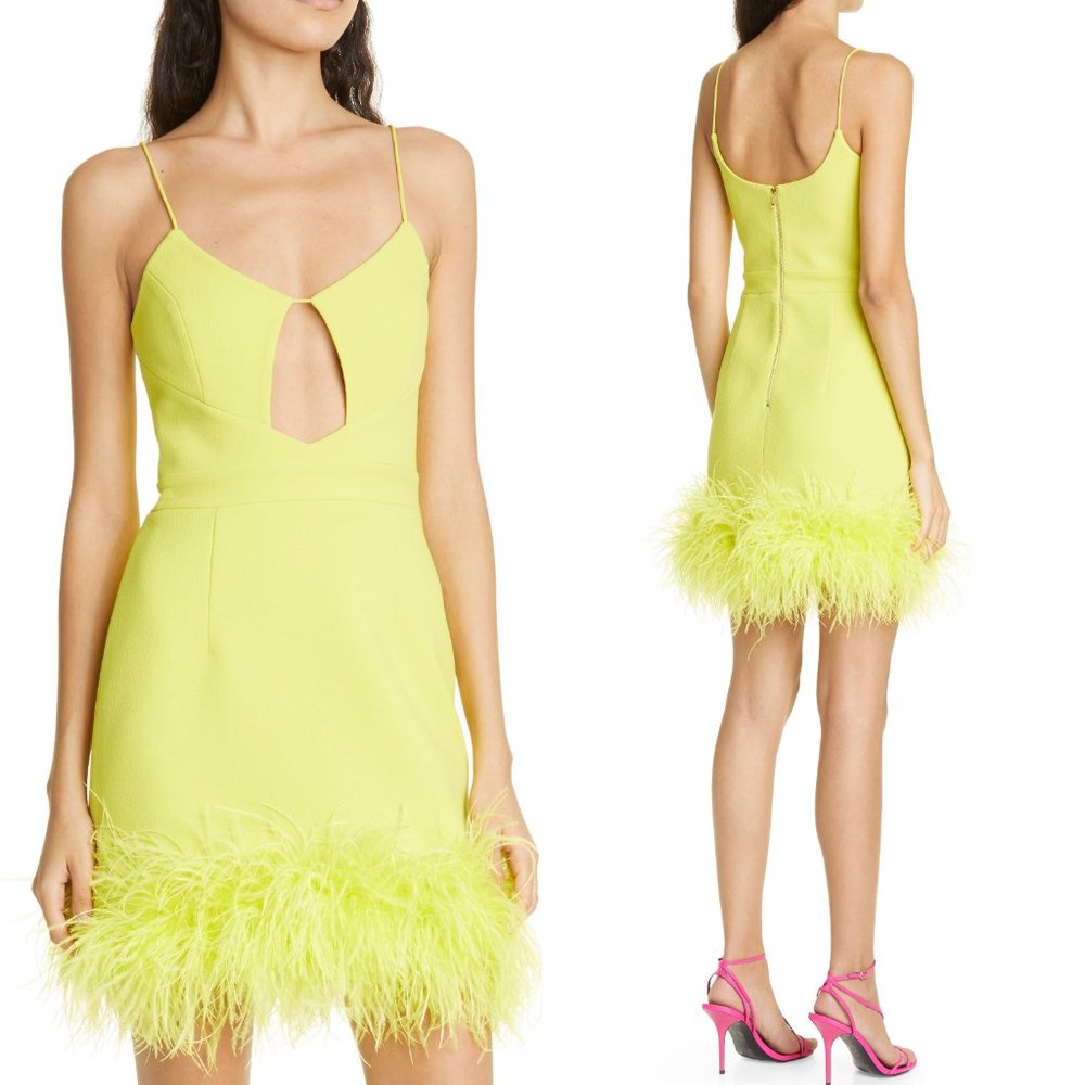 Rebecca Vallance Piero Feather Trim Cutout Dress